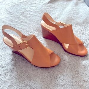Cole Haan- Elegant Tan Wedge Sandals